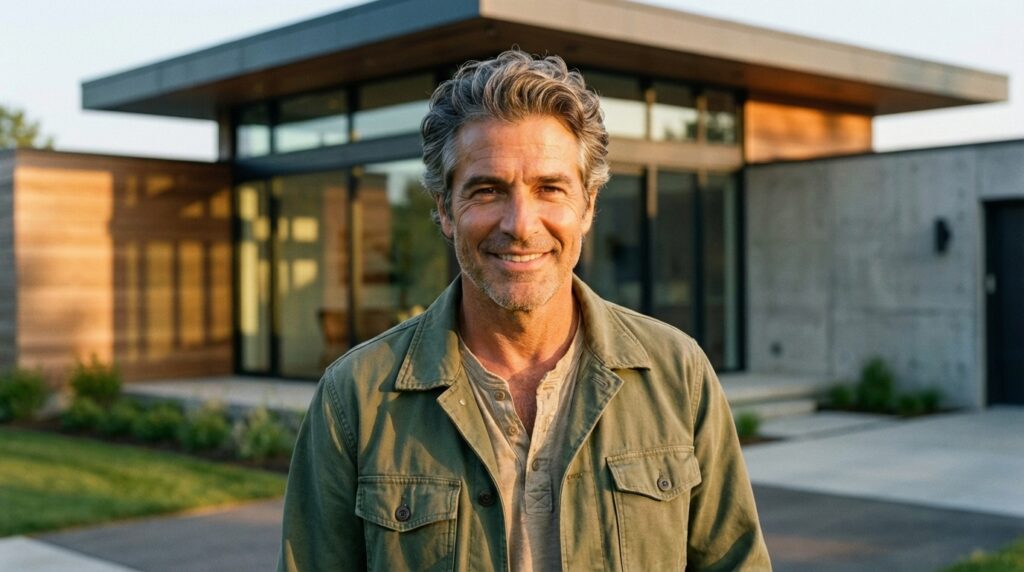 Confident middle-aged man with healthy hair smiling outdoors in DFW area
